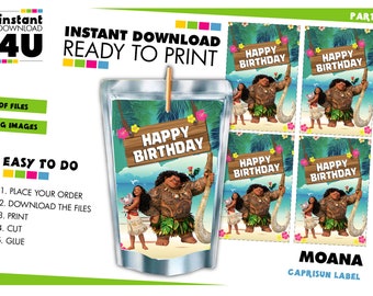 MOANA Birthday Party Juice Bag Labels. Moana birthday Juice Label. Moana Juice Bag Label. Printable Capri Sun Label. Instant Download