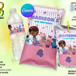 Birthday Party Favors Editable Bundle, Party Editable Decoration Bundle, Editable Canva Bundle