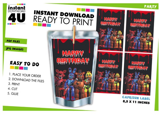 Five Nights at Freddy's Drink Labels FNAF Birthday Party 5 Nights