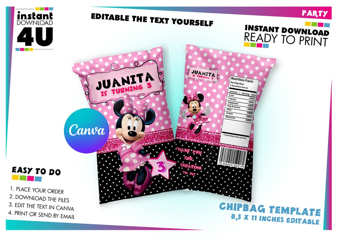 Kids Birthday Chip Bag, Kids Birthday Editable Chip Wrapper, Chip Bag ...
