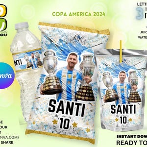 Messi Birthday Party Bundle Editable, Argentina editable, Americas Cup Argentina Party Bundle