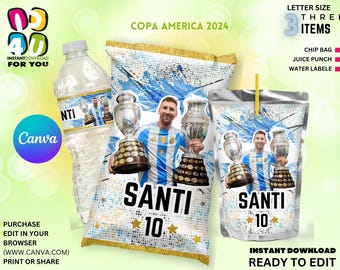 Messi Birthday Party Bundle Editable, Argentina editable, Americas Cup Argentina Party Bundle
