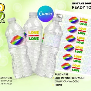 Etiqueta de agua LGBT Love Valentine editable, etiqueta de botella de agua de San Valentín