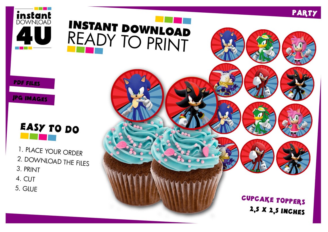 Sonic Cupcakes Toppers. Sonic Birthday Party. Sonic Cupcake Etsy