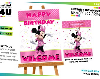 Minnie Welcome Sign, Party Minnie Mouse Welcome Poster, Printable digital download, Mouse Birthday party, Minnie Welcome Poster
