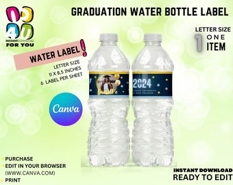 Graduation Water Bottle label with Picture Editable Class of 2024, Graduation Water Bottle label Decoration