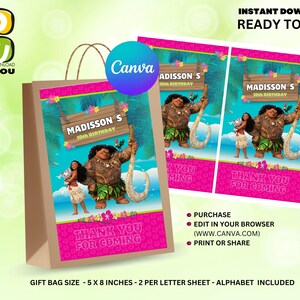 Moana Birthday Party Gift Bag Editable, Gift Bag Label editable