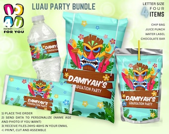 Hawaiian Birthday Party Pack, Luau Custom Party Favors Decoration Pack