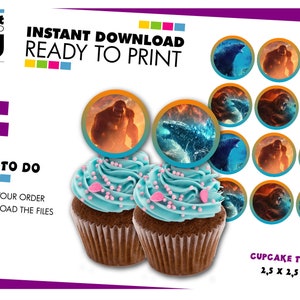 Godzilla Cupcake Topper. Godzilla Birthday Party labels. Cupcake tags. Printable Toppers. INSTANT Download. Digital
