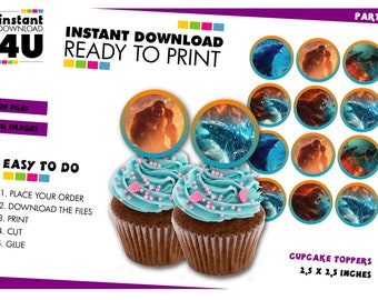 Adornos para cupcakes de Godzilla. Etiquetas para fiestas de cumpleaños de Godzilla. Etiquetas para cupcakes. Adornos imprimibles. Descarga instantánea. Digital.