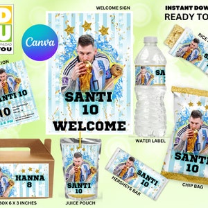 Messi Birthday Party Bundle Editable, World Cup Messi Argentina editable, Argentina Party World Cup Champions