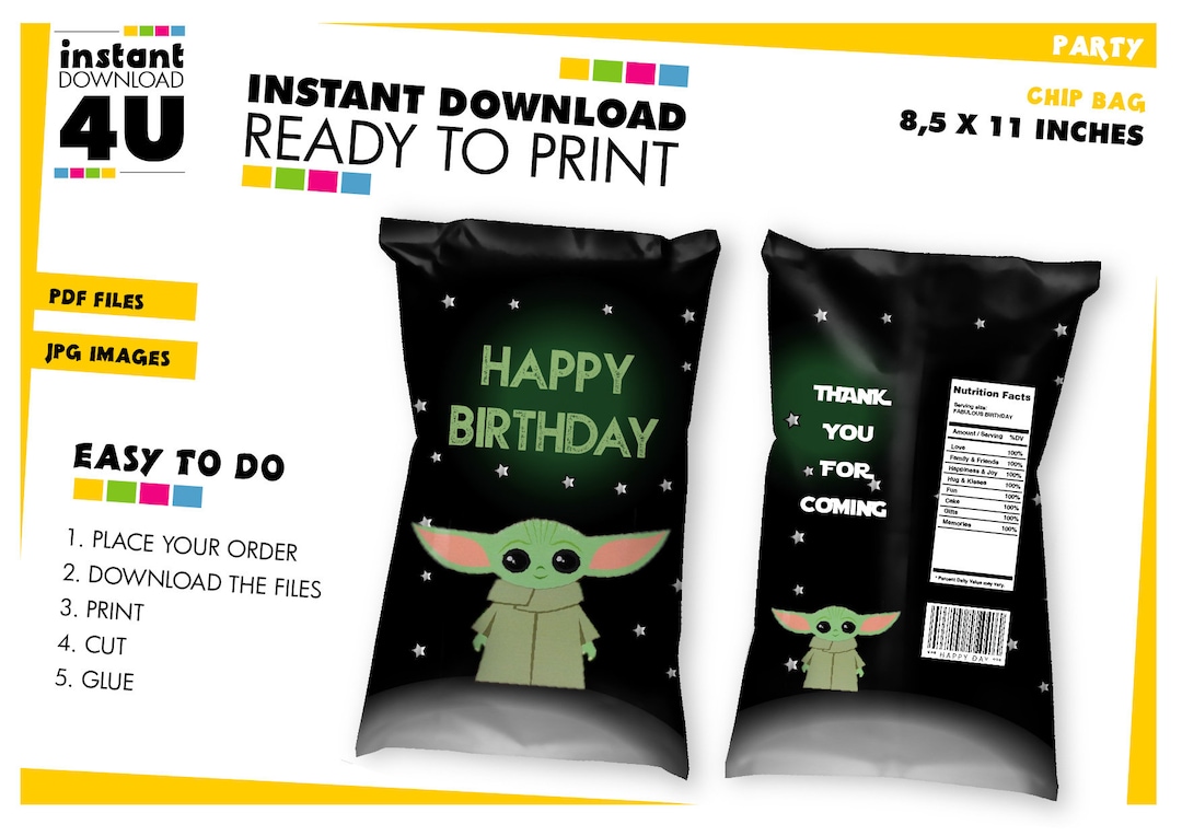 Baby Yoda Chip Bag Wrapper, Yoda Printable Chip Bag Template, Yoda Baby
