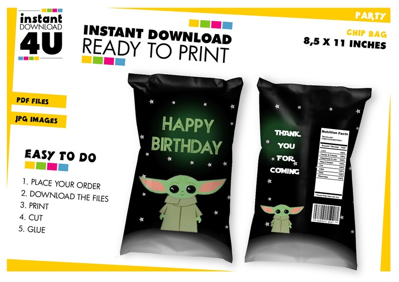 Baby Yoda Chip Bag Wrapper Yoda Printable Chip Bag Template Etsy