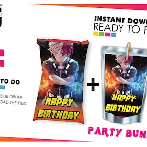 May include: Party bundle with a character graphic and "Happy Birthday" text. The image shows a bag and a pouch with the same design. The image also contains the text "Instant Download, Ready to Print".