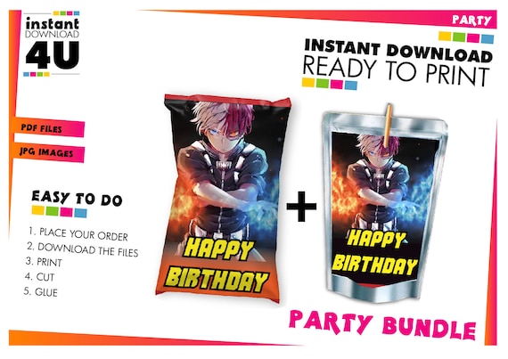 Anime  Party Bundle label, Anime Capri Sun+Chip Bag, Anime party favors, Anime Party Supply, Anime Printable Labels