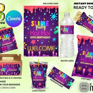 Slime Birthday Party Editable Bundle, Slime Party Kit Editable Instant Download Labels