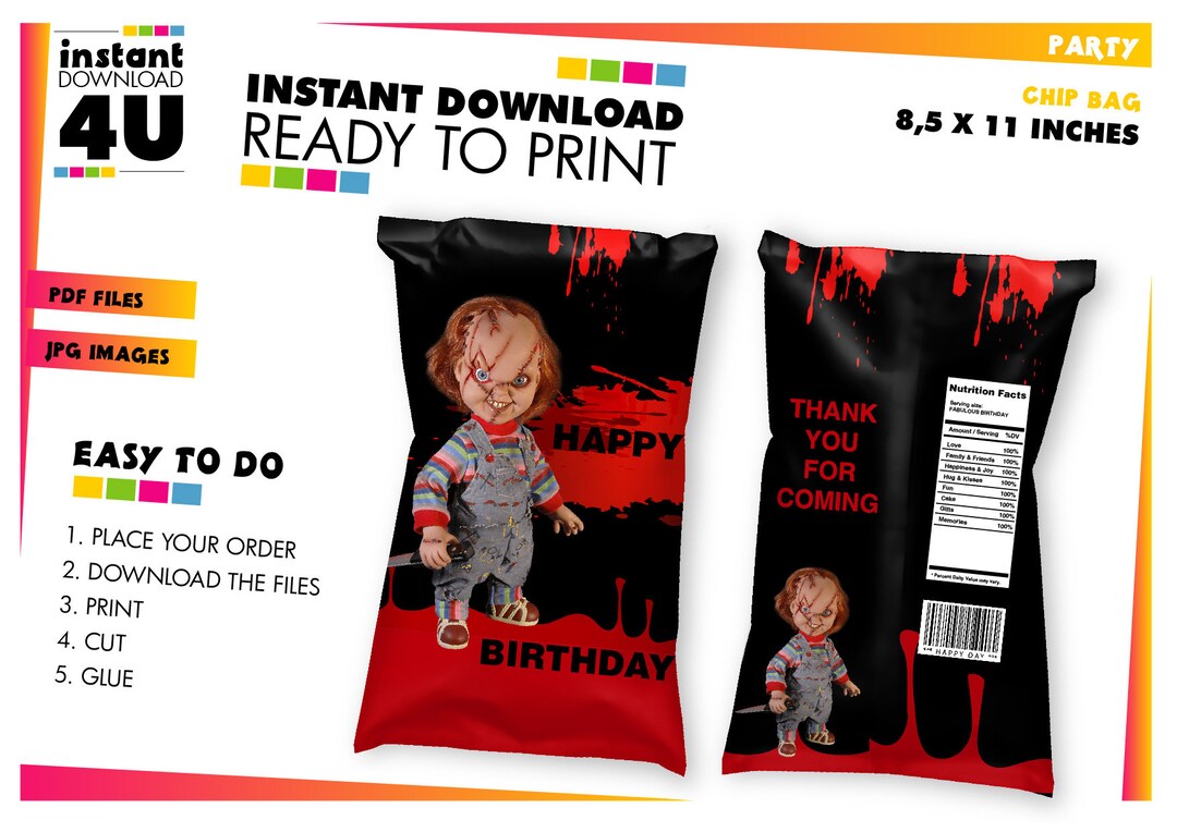 Chucky Chip Bag Label, Chucky Chip Bag Label, Chucky Party Favor ...
