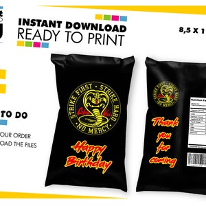 COBRA KAI, Cobra kai digital Chip Bag label, Cobra Kai birthday chip bags label, Cobra Kai party favor, Digital Instant Download