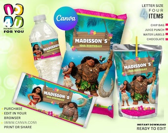 Paquete de obsequios para fiestas de cumpleaños editables, paquete editable para fiestas, paquete editable de Canva