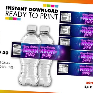 Glow Party Decoration Bottle Label, Glow Birthday Party favors, Neon Decorations, Glow party favors. Glow Printable, Instant Download