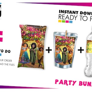 Encanto Party Supplies Pack, Party Favors printable kit, Mirabel Encanto Birthday Supplies, chip bag, capri sun, candy bar, Party kit