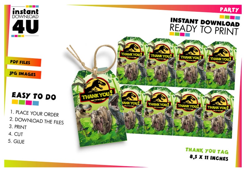 Jurassic Park thank you tags Instant Download Dinosaur Gift - Etsy México