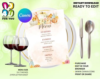 Thanksgiving DIY, Editable Thanksgiving Menu, Thanksgiving 2023, Thanksgiving Menu
