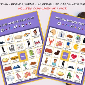 6 in 1 - Friends - Bingo - Friends Trivia - 55 Fragen - Pictionary - Rate mal, wer Spiel - Food-Karte - Thankyou Tag und Zeichen