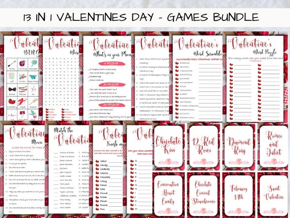 13 In 1 Valentines Day Games Bingo Pictionary Word Etsy Uk