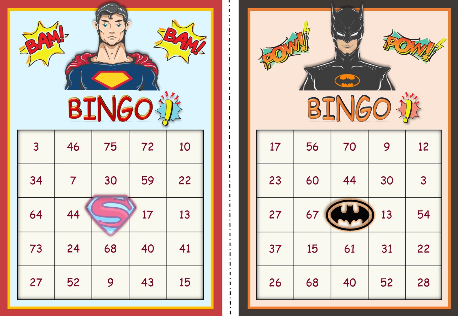 3 in 1 DC Comic Bingo 60 Pre-filled Cards Batman and | Etsy