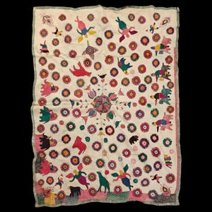 Saurashtra Kantha Quilt | Hand-Embroidered Gujarat Textile | Folk Art Blanket Throw