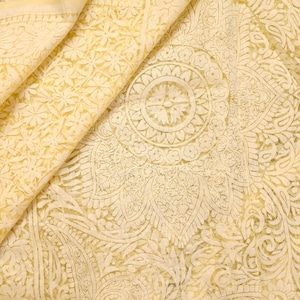 Vintage Sheer Embroidered Floral Saree: Indian Textile for Reuse & Decor