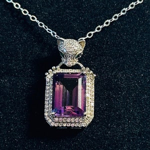 Leopard Pendant With Amethyst - 925 Silver Necklace - Amethyst Pendant With CZ Leopard - Supplied In Gift Box