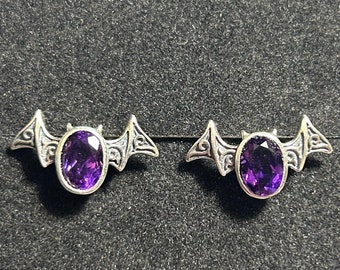 Pair Bat Earrings With Amethyst Gemstone - 925 Silver Earrings - Supplied In Gift Box