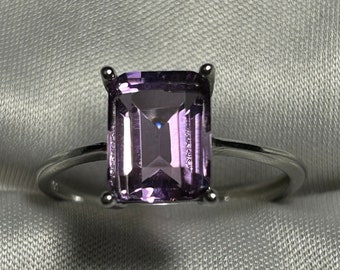 Amethyst Adjustable Ring Rectangular Crystal Stone - 925 Silver - Supplied In Gift Box