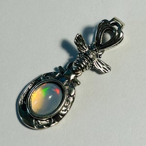 Iridescent Opal Bumblebee Necklace Charm - Sterling Silver Insect Jewelry in Elegant Gift Box