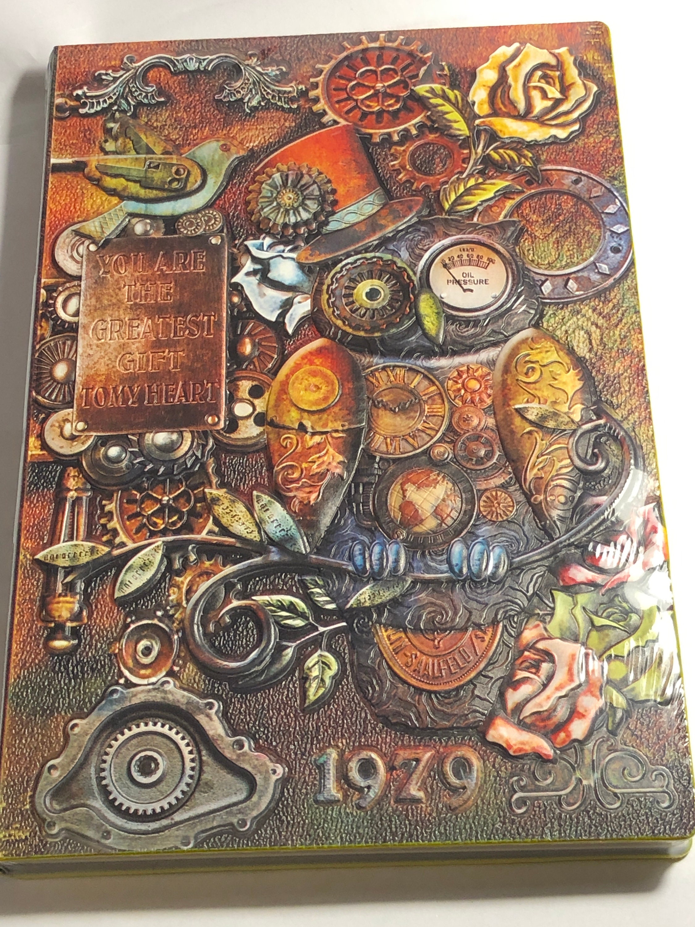 Steampunk Themed Embossed Owl Design Journal Notebook Spell Book Dream Book - Hard Backed