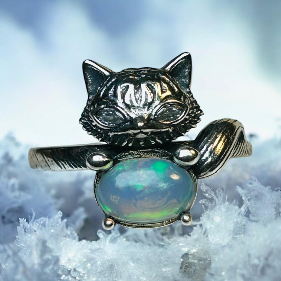 オパール宝石付きフォックスリング - 925スターリングシルバー - 調節