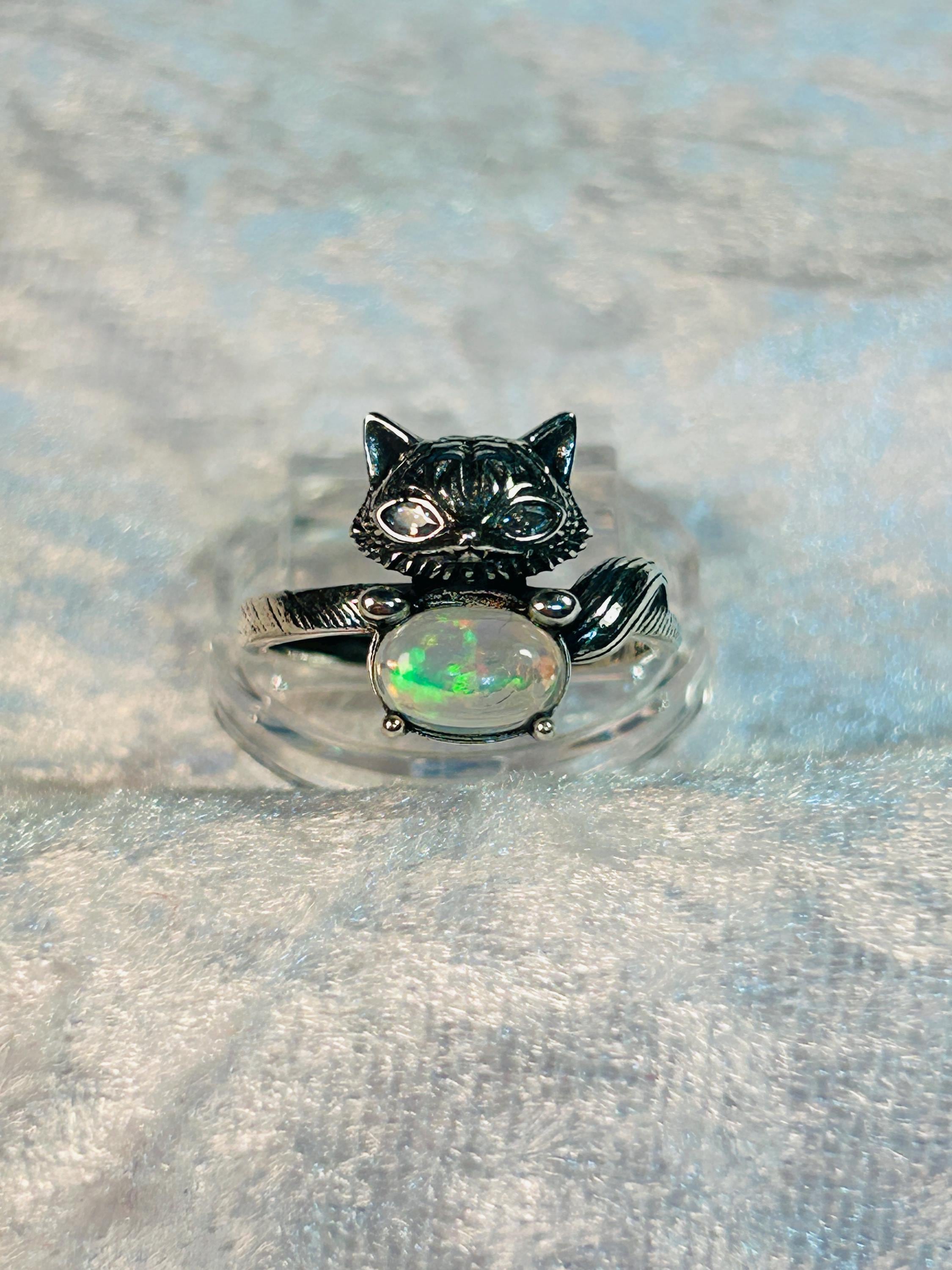 オパール宝石付きフォックスリング - 925スターリングシルバー - 調節