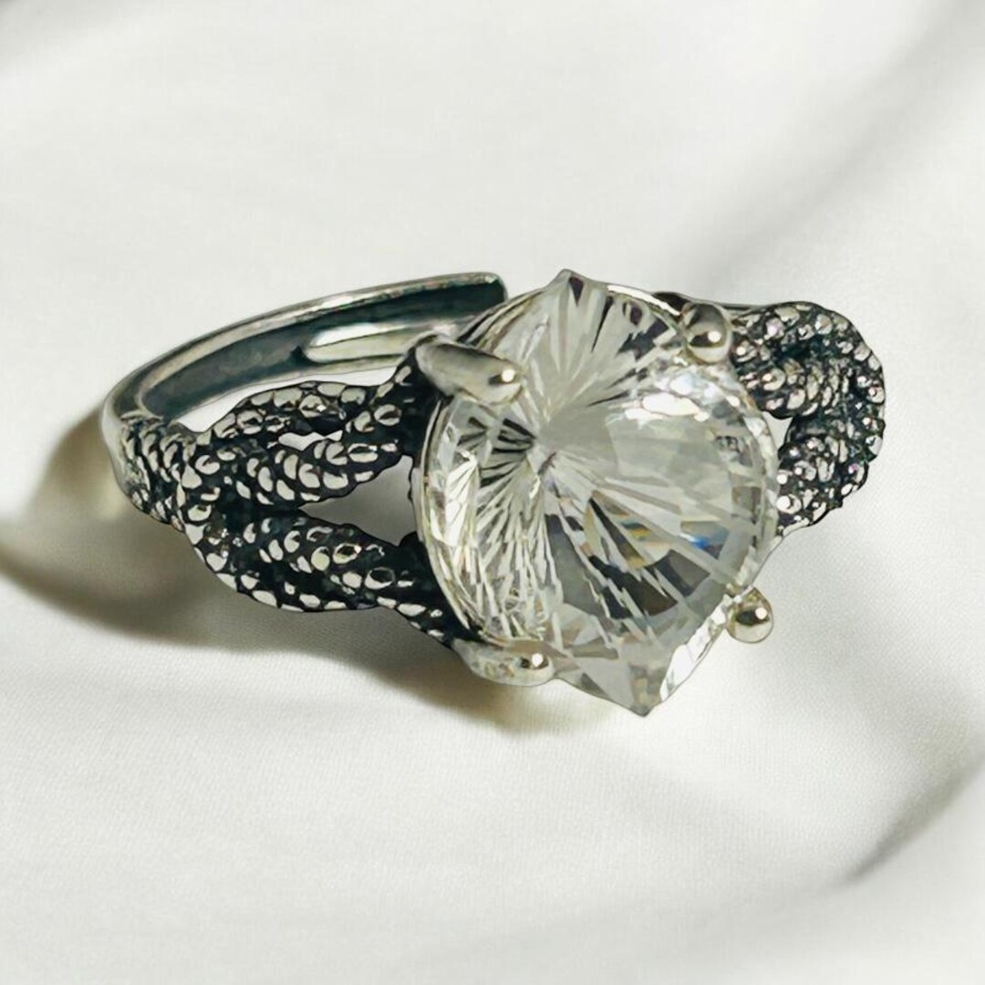 Sterling Silver Ring With Clear Quartz Gemstone - Rope Design - 925 ...