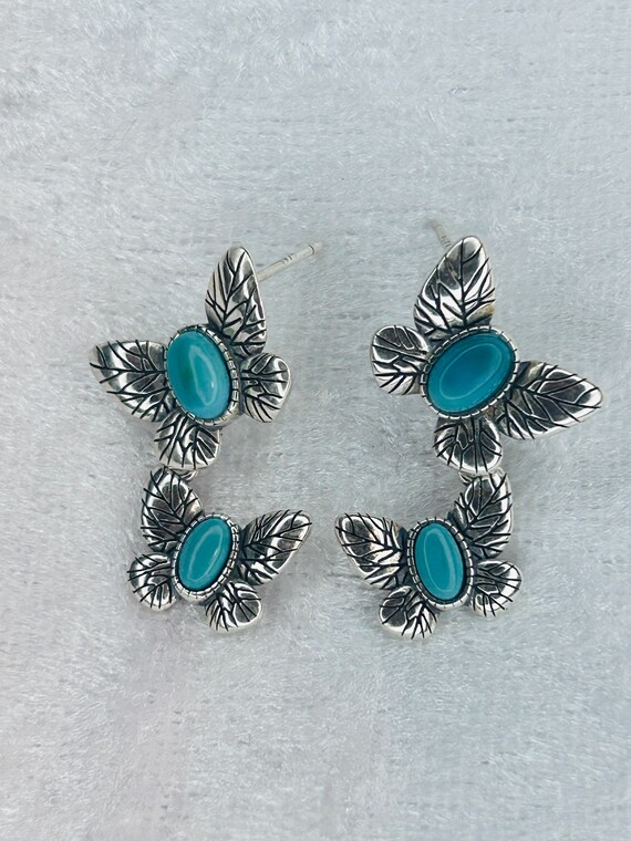 Orecchini a farfalla con pietre preziose turchesi - Orecchini a bottone in argento sterling 925 con pietre preziose - Con confezione regalo - Italia