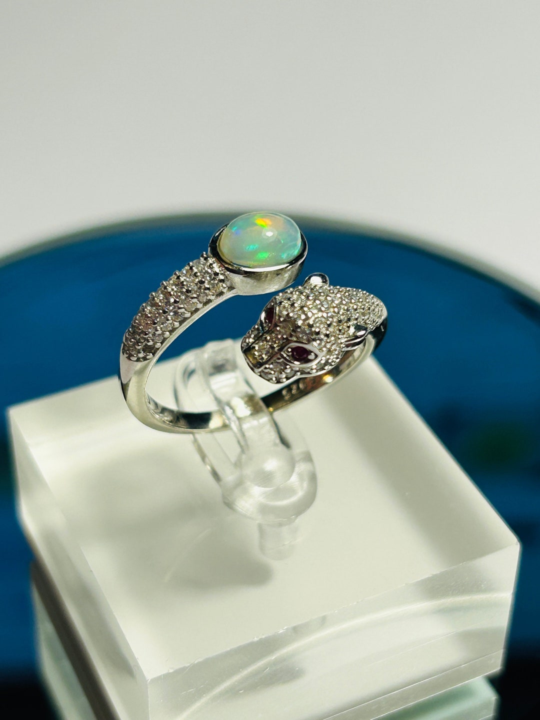 Rainbow Opal Leopard Head Ring 925 Silver Adjustable Supplied in Gift ...