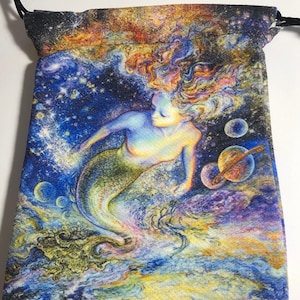 Bolsa con cordón para cartas del tarot - Diseño de sirena y universo - Bolsa para cartas del tarot - Bolsa para cartas del oráculo - Bolsa para cartas de ángeles - Bolsa para cartas del tarot