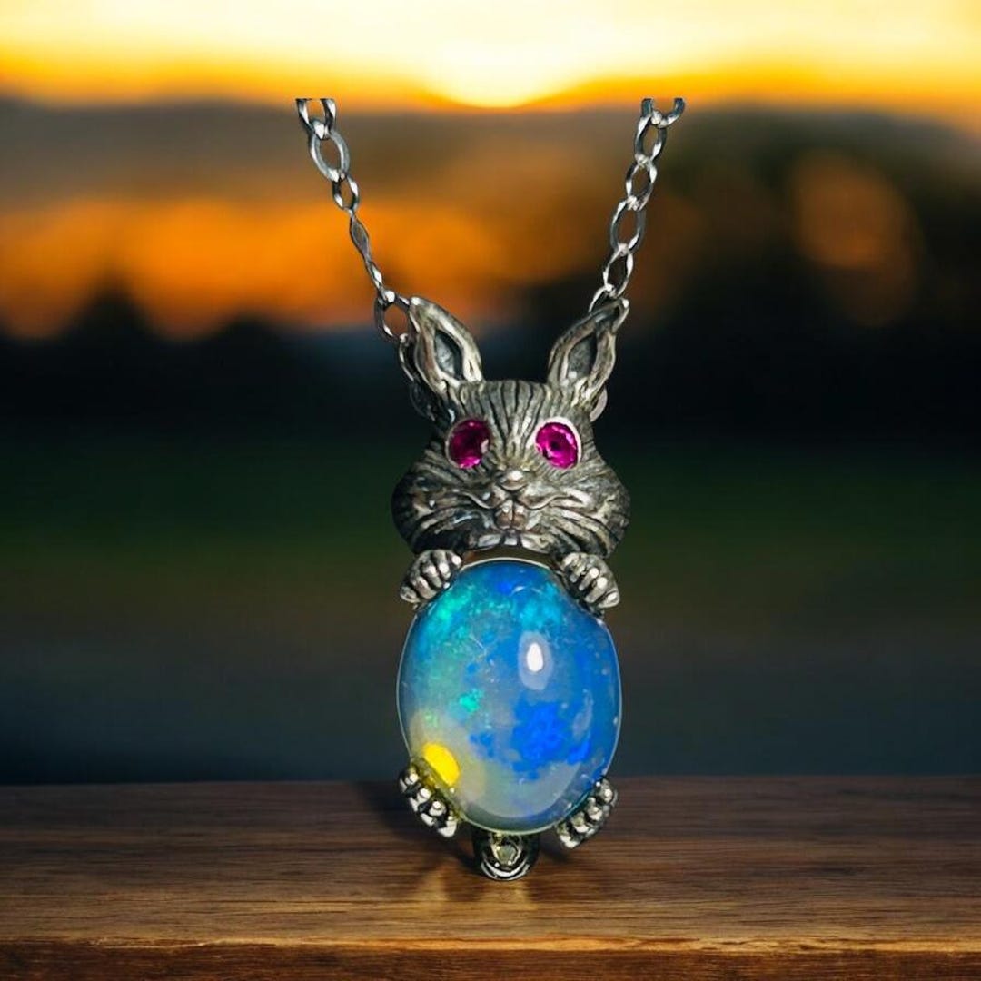 Sterling Silver Bunny Rabbit Pendant With Opal Gemstone - 925 - Gift ...