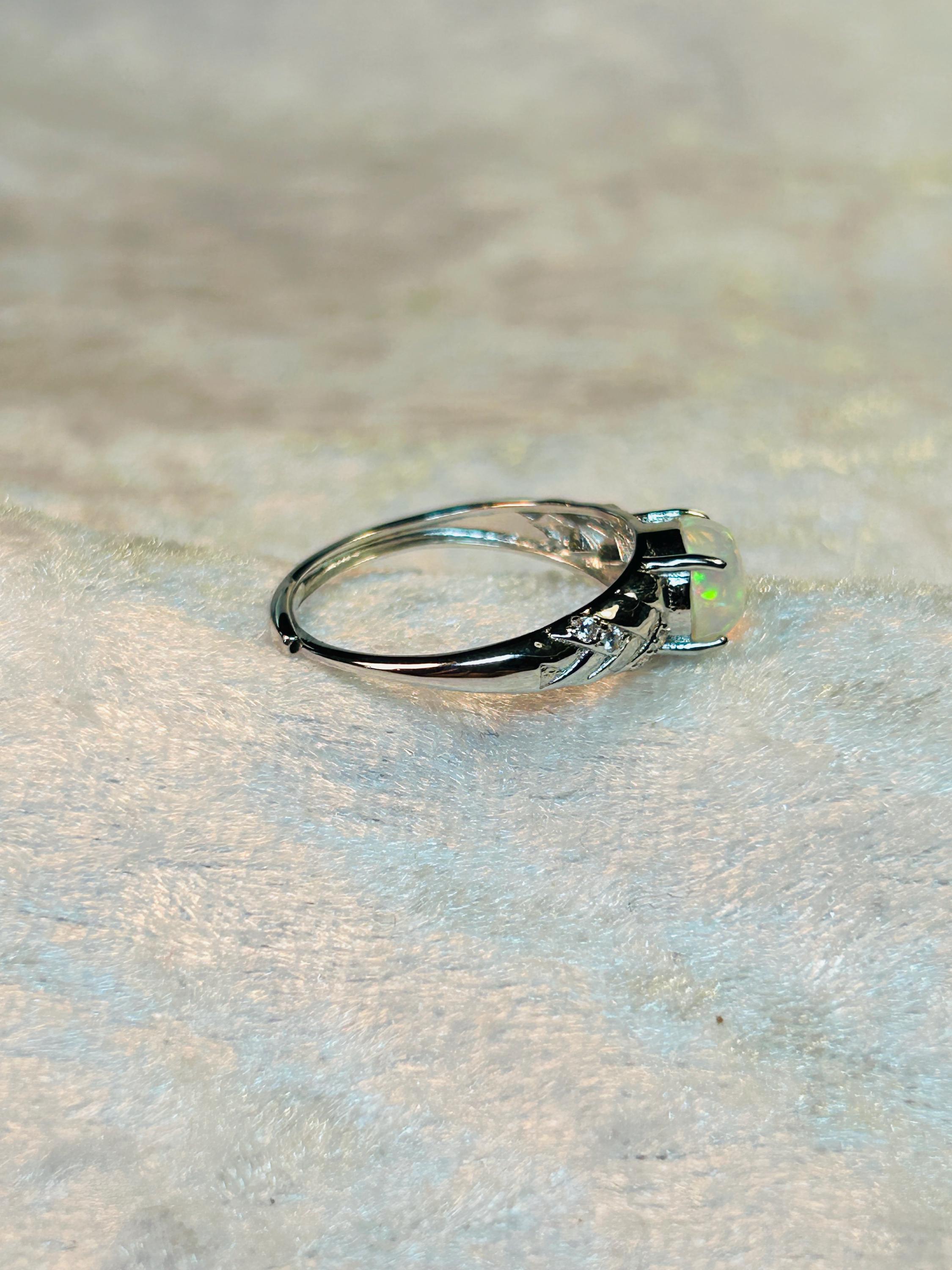 Grande Grosso Anello Con Opale Full Flash In Argento Sterling 925, Misura 6,25, Regalo Fantasia Per Il Suo Anniversario Di Matrimonio - Italia - Foto 8