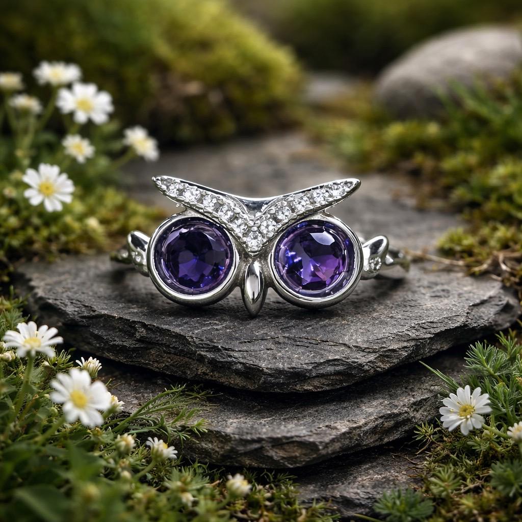 Purple Eyes Owl Ring - Etsy