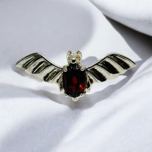 Sterling Silver Garnet Ring - Bat Design - 925 Sterling Silver - Adjustable - Supplied With Gift Box