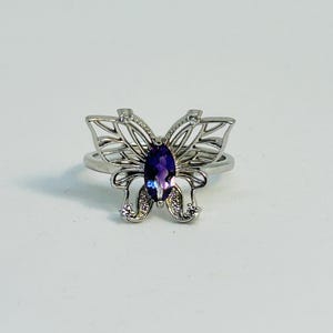 Sterling Silver Butterfly Ring With Amethyst Gemstone - 925 - Adjustable - Gift Boxed