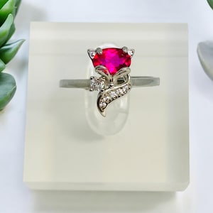 Anello in argento sterling con pietra preziosa topazio rosa - Design volpe - Regolabile - In confezione regalo