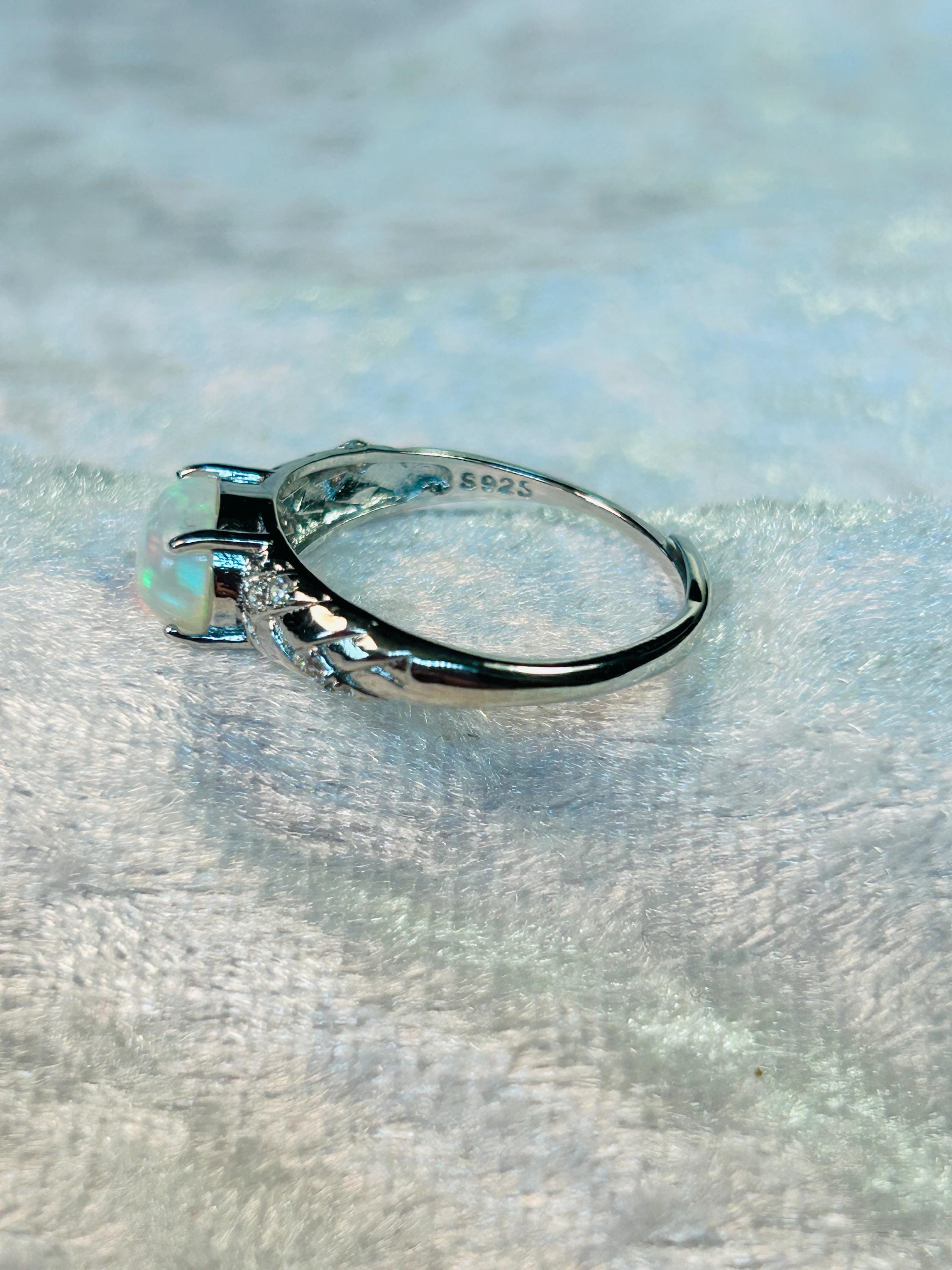 Grande Grosso Anello Con Opale Full Flash In Argento Sterling 925, Misura 6,25, Regalo Fantasia Per Il Suo Anniversario Di Matrimonio - Italia - Foto 9